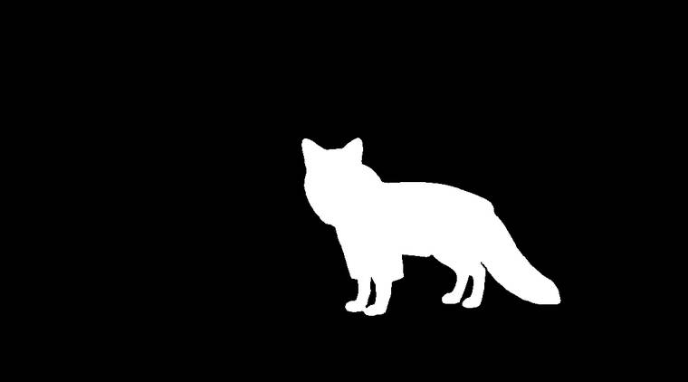 Black and white subject matte of the fox extracted by SAM 3.1.
